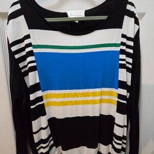 Two by Vince Camuto Unstructured Color Block Black & White Striped Shirt Size L